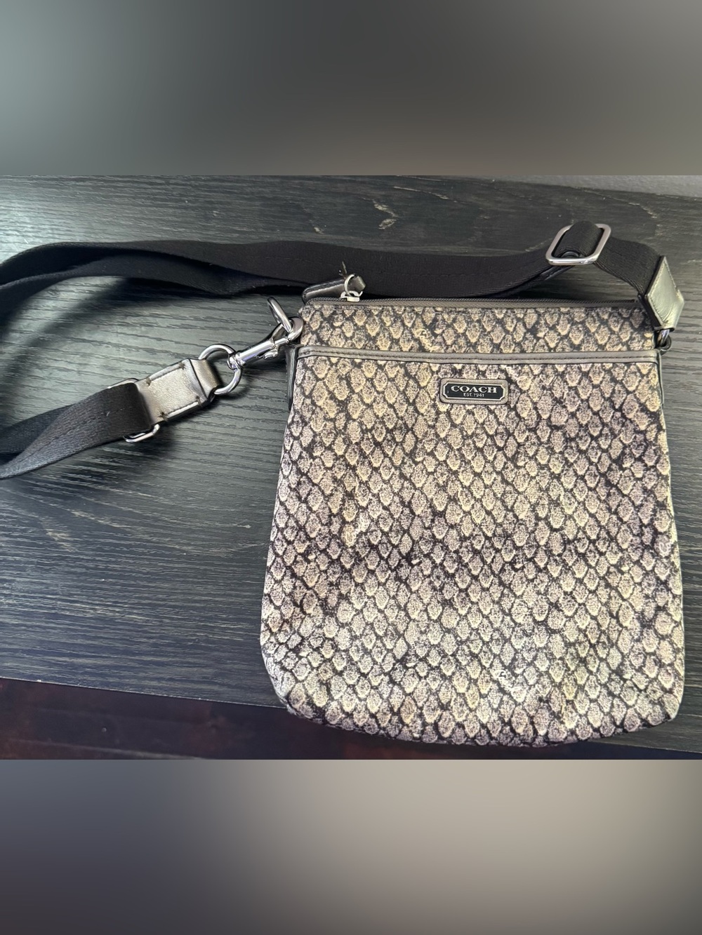 Coach Metallic Silver Snake-Embossed Crossbody